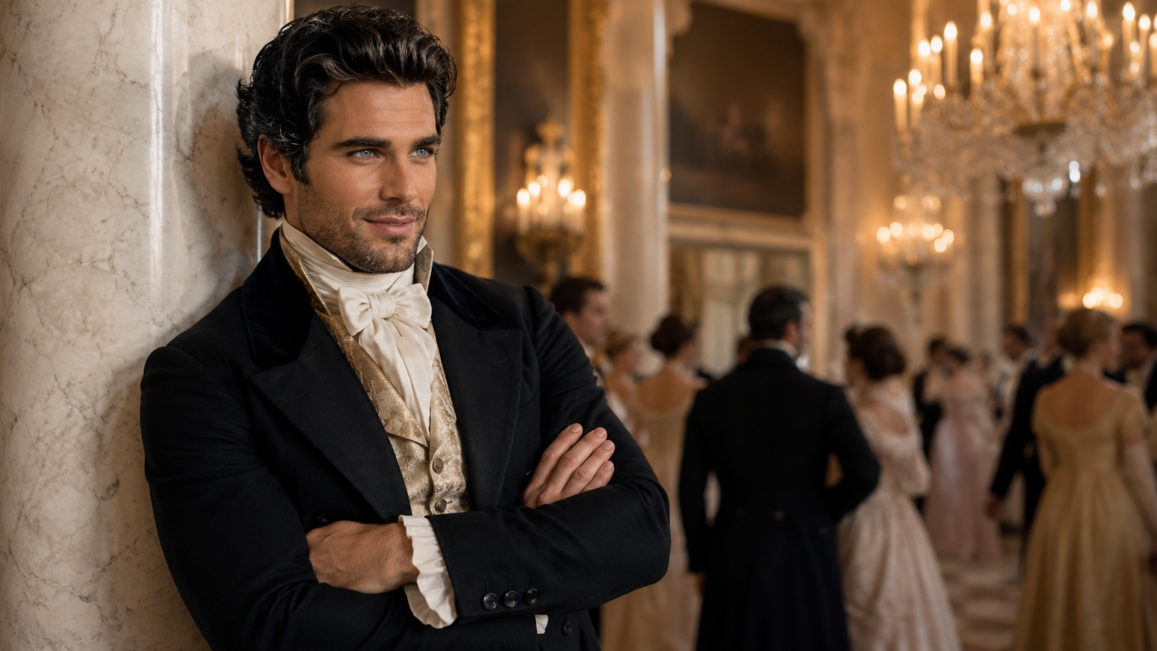 Alexander Blackwood, Duke of Ashworth, in a marble ballroom — hero of The Spy Who Kissed Me